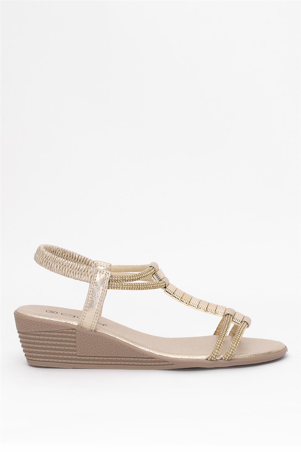 Guja 25Y145-1 Kadın Taşlı Dolgu Topuk Sandalet Altın