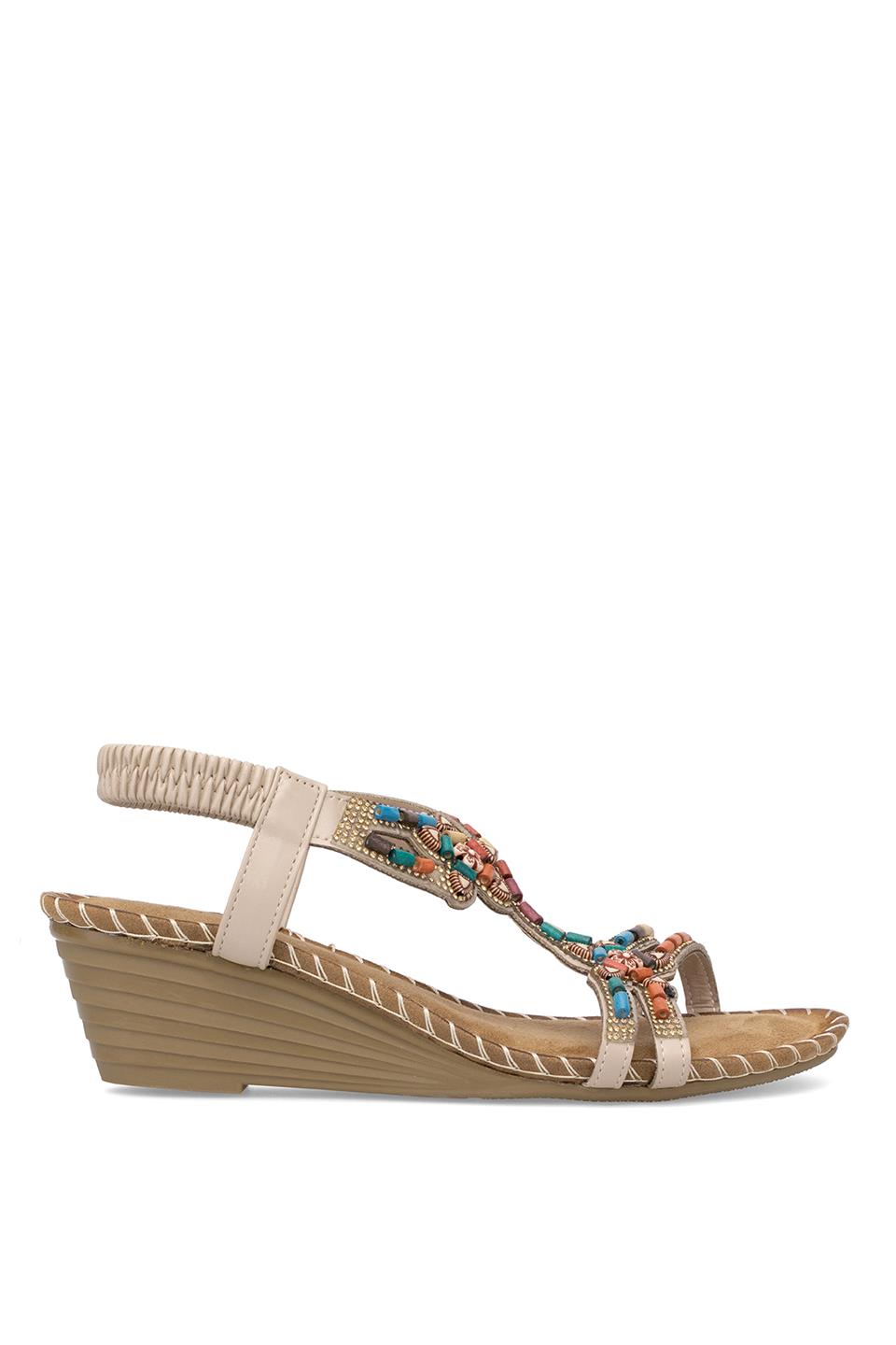 Guja 25Y151-6 Kadın Taşlı Dolgu Topuk Sandalet Bej