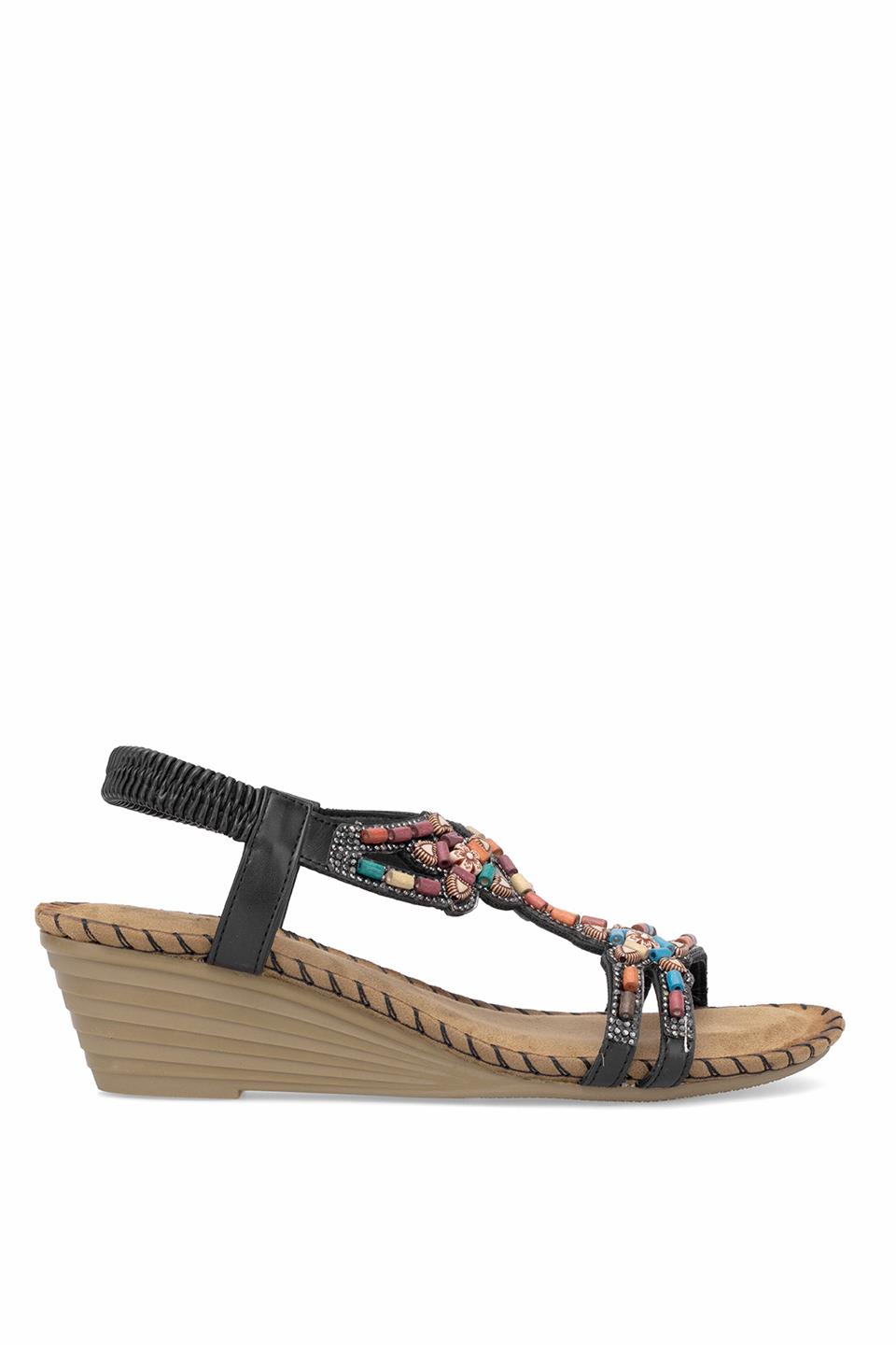 Guja 25Y151-6 Kadın Taşlı Dolgu Topuk Sandalet Siyah