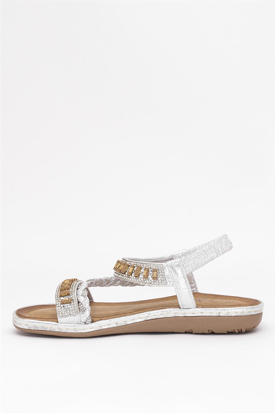 Guja 25Y152-1 Kadın Taşlı Düz Sandalet Gümüş