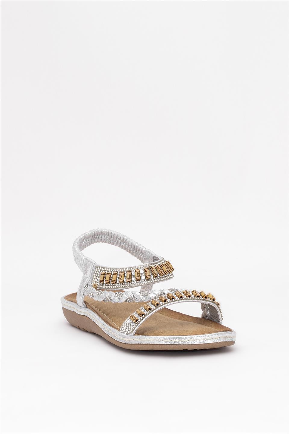 Guja 25Y152-1 Kadın Taşlı Düz Sandalet Gümüş