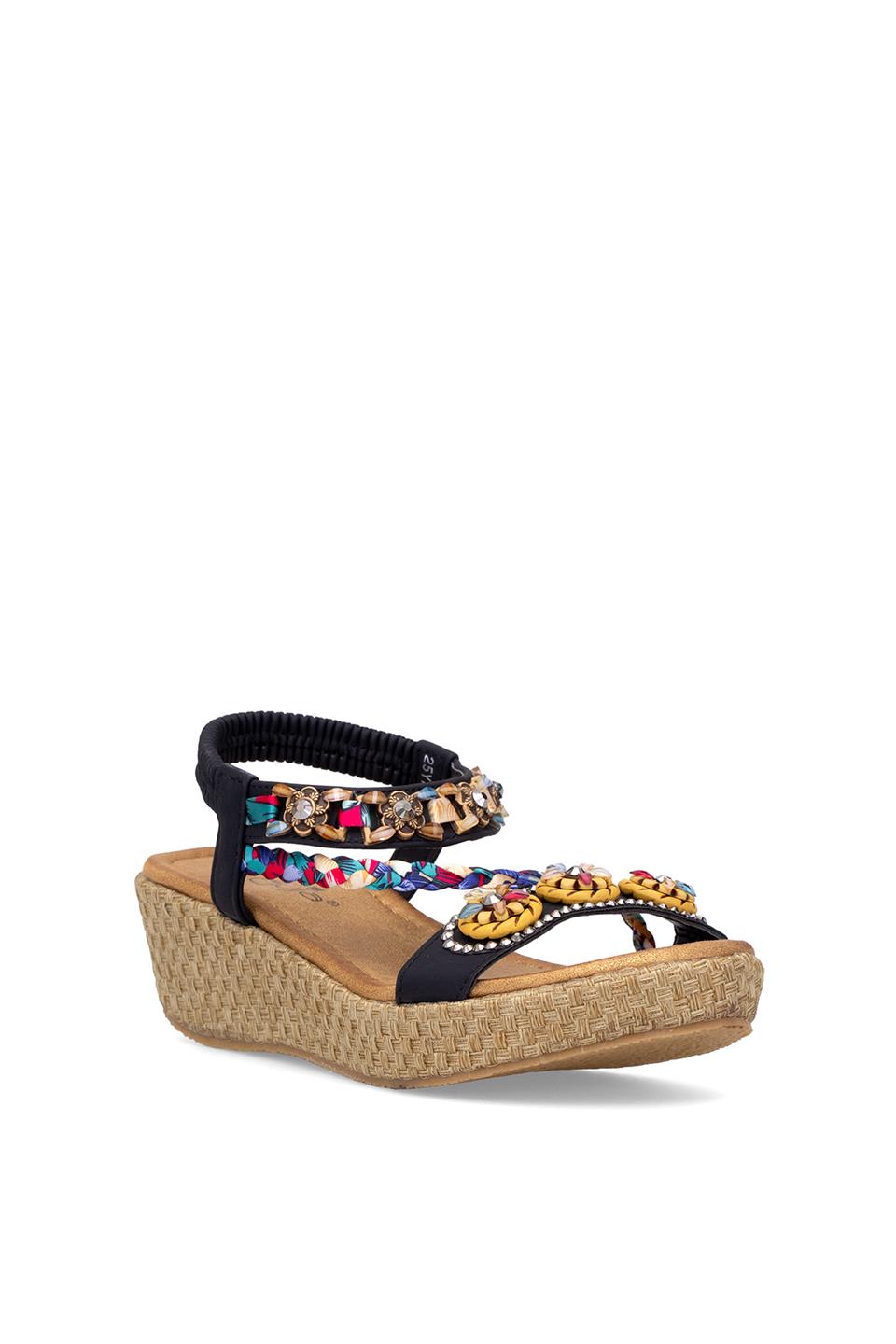 Guja 25Y153-2 Kadın Taşlı Düz Sandalet Siyah