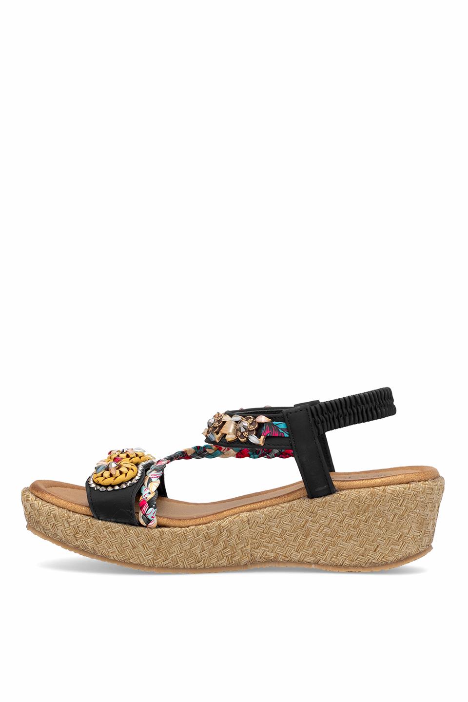 Guja 25Y153-2 Kadın Taşlı Düz Sandalet Siyah