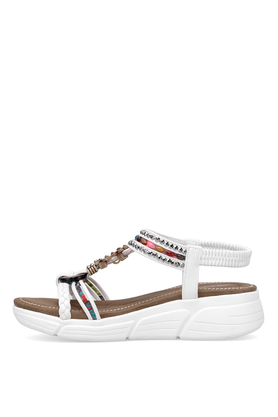 Guja 25Y154-4 Kadın Taşlı Dolgu Topuk Sandalet Beyaz