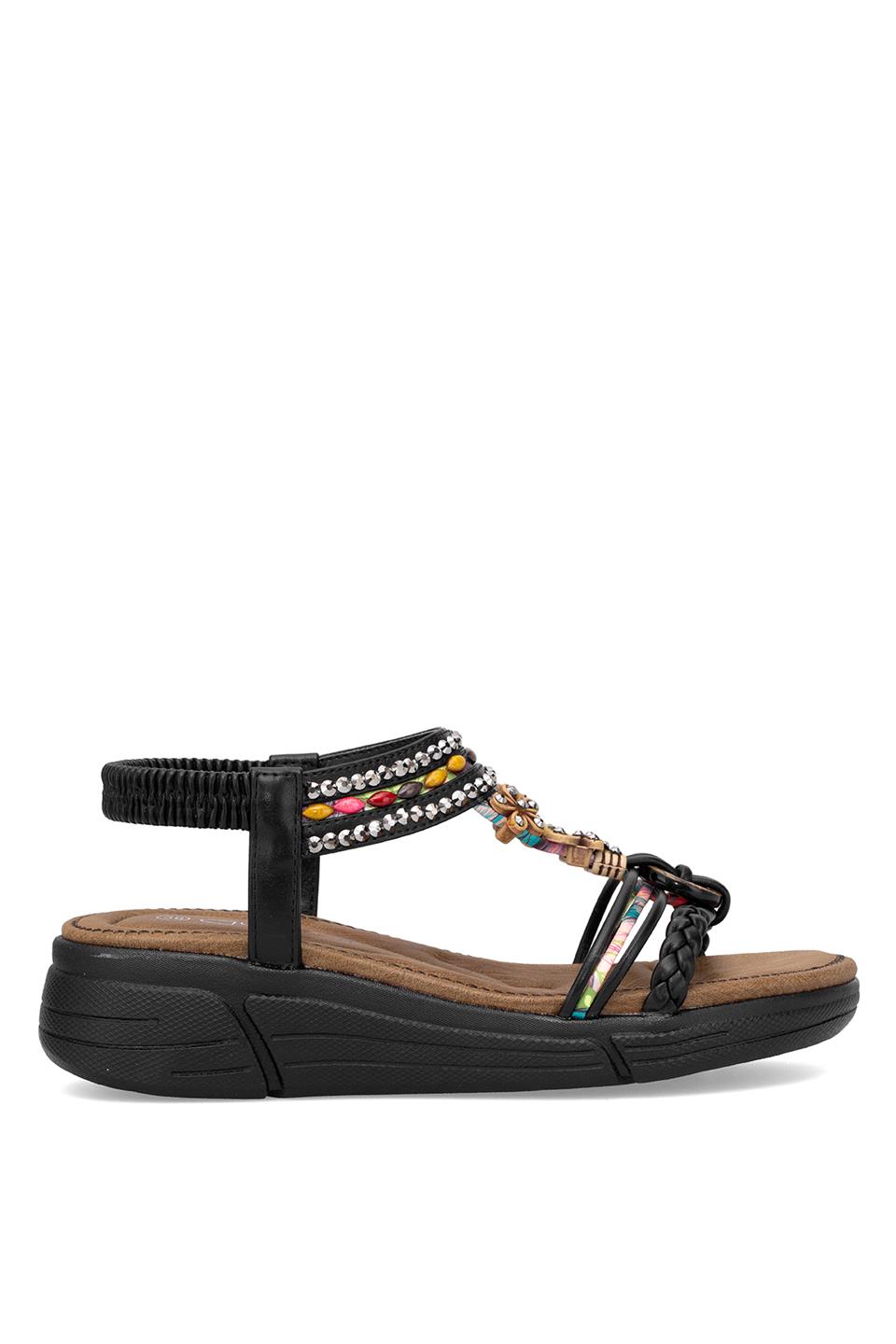 Guja 25Y154-4 Kadın Taşlı Dolgu Topuk Sandalet Siyah