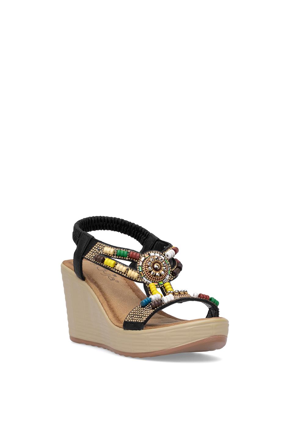 Guja 25Y155-1 Kadın Taşlı Dolgu Topuk Sandalet Siyah