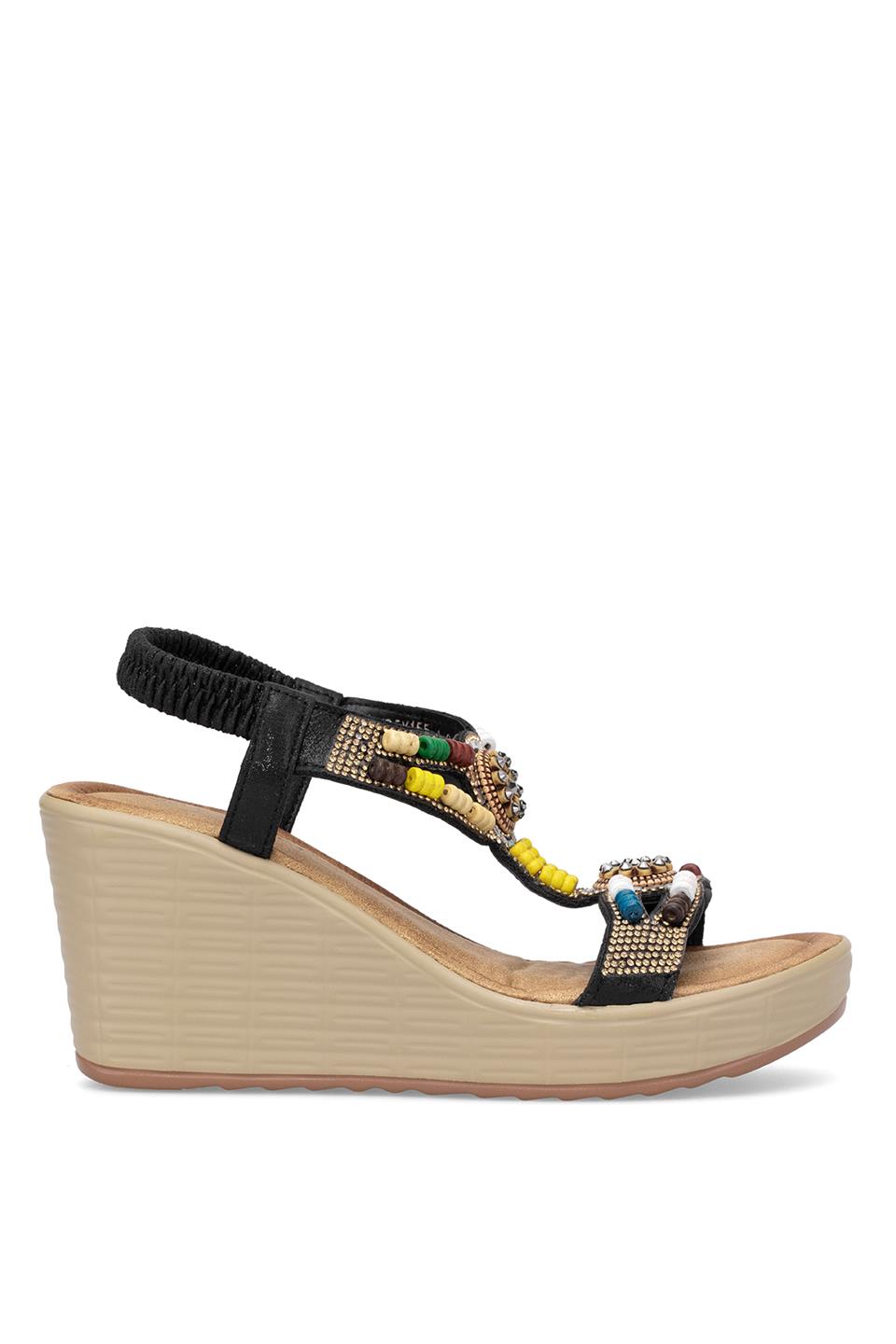 Guja 25Y155-1 Kadın Taşlı Dolgu Topuk Sandalet Siyah