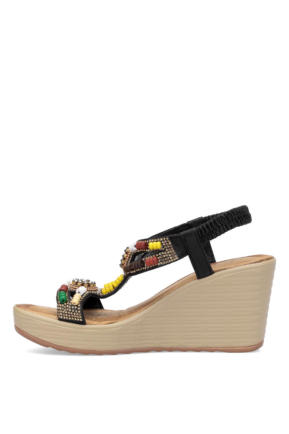 Guja 25Y155-1 Kadın Taşlı Dolgu Topuk Sandalet Siyah