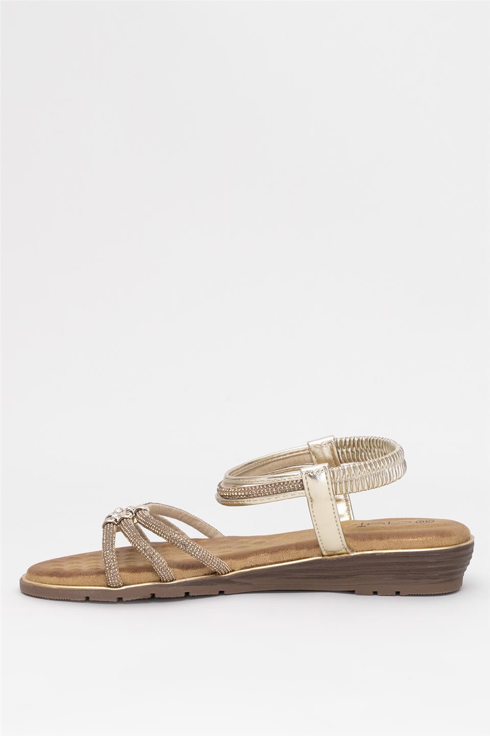 Guja 25Y174 Kadın Taşlı Düz Sandalet Altın