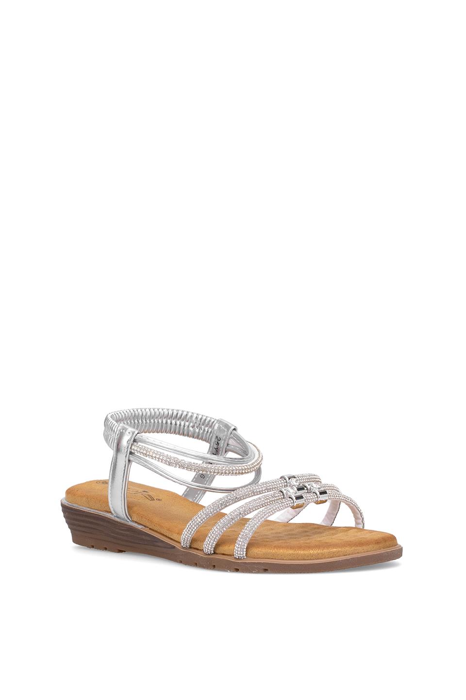 Guja 25Y174 Kadın Taşlı Düz Sandalet Gümüş