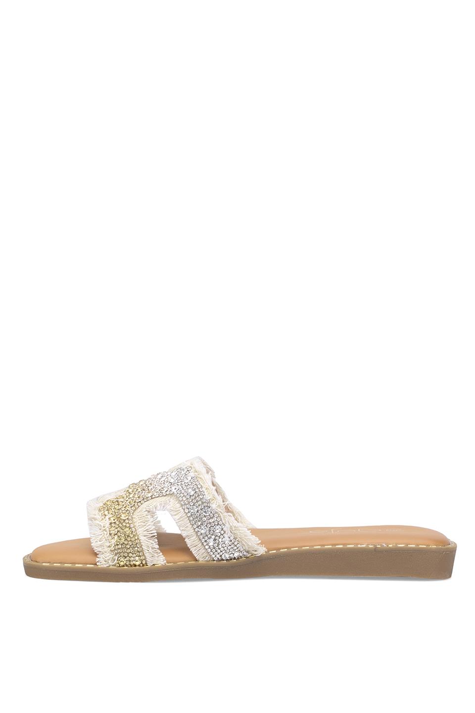 Guja 25Y177-1 Kadın Taşlı Düz Terlik Bej