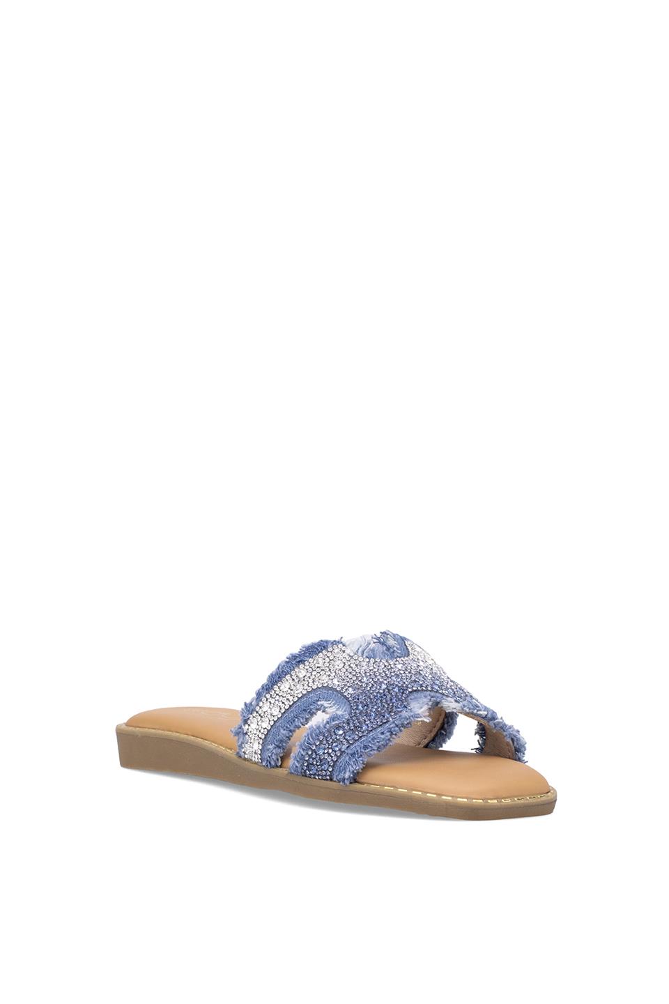 Guja 25Y177-1 Kadın Taşlı Düz Terlik Mavi