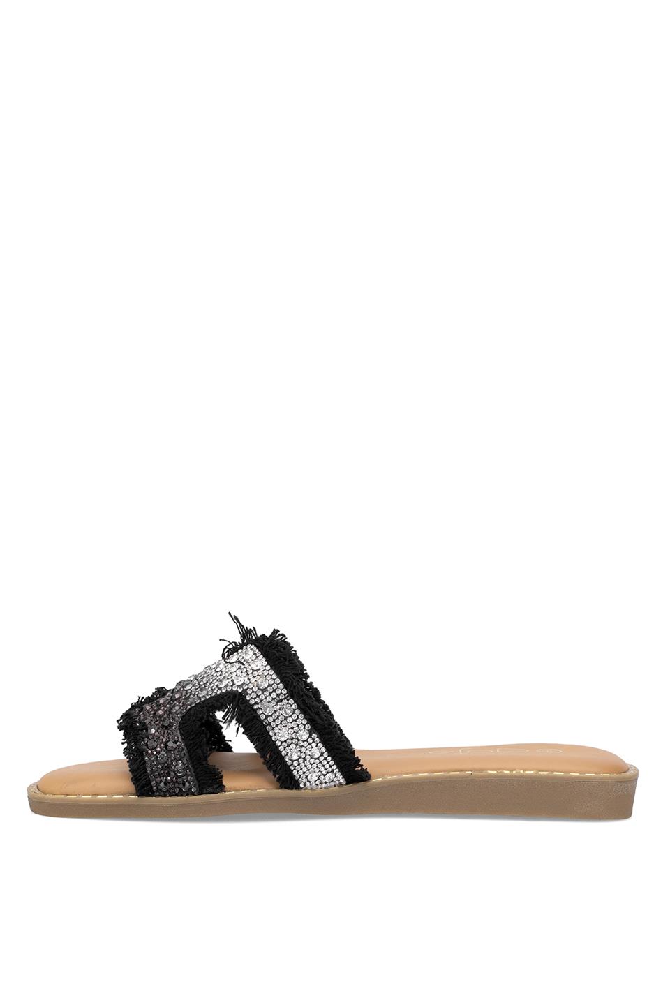 Guja 25Y177-1 Kadın Taşlı Düz Terlik Siyah