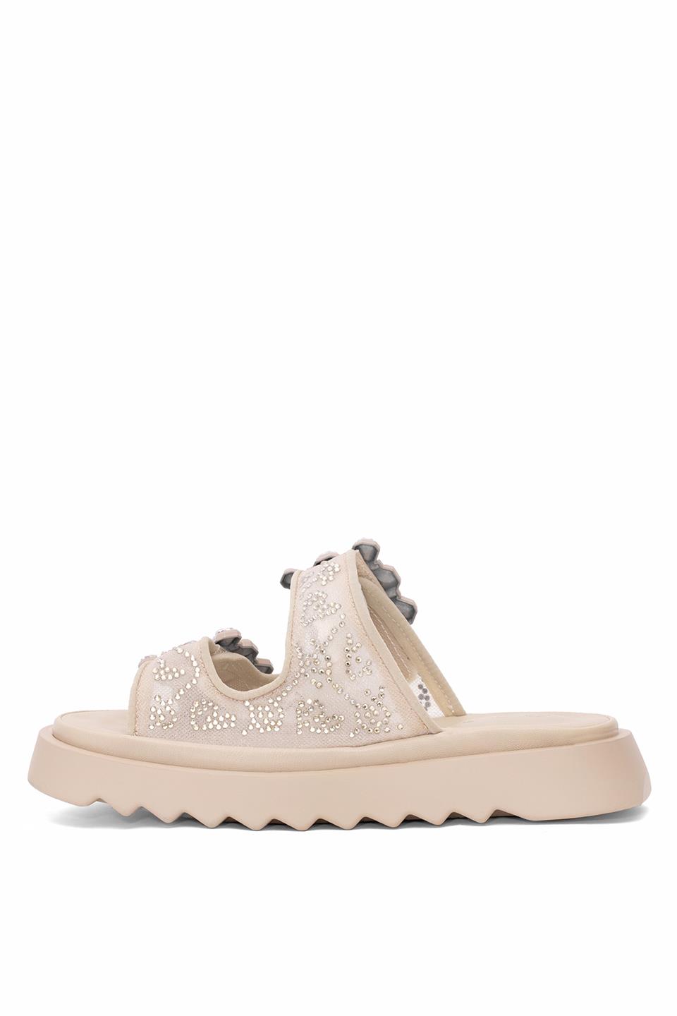 Guja 25Y342 Kadın Taşlı Düz Terlik Bej