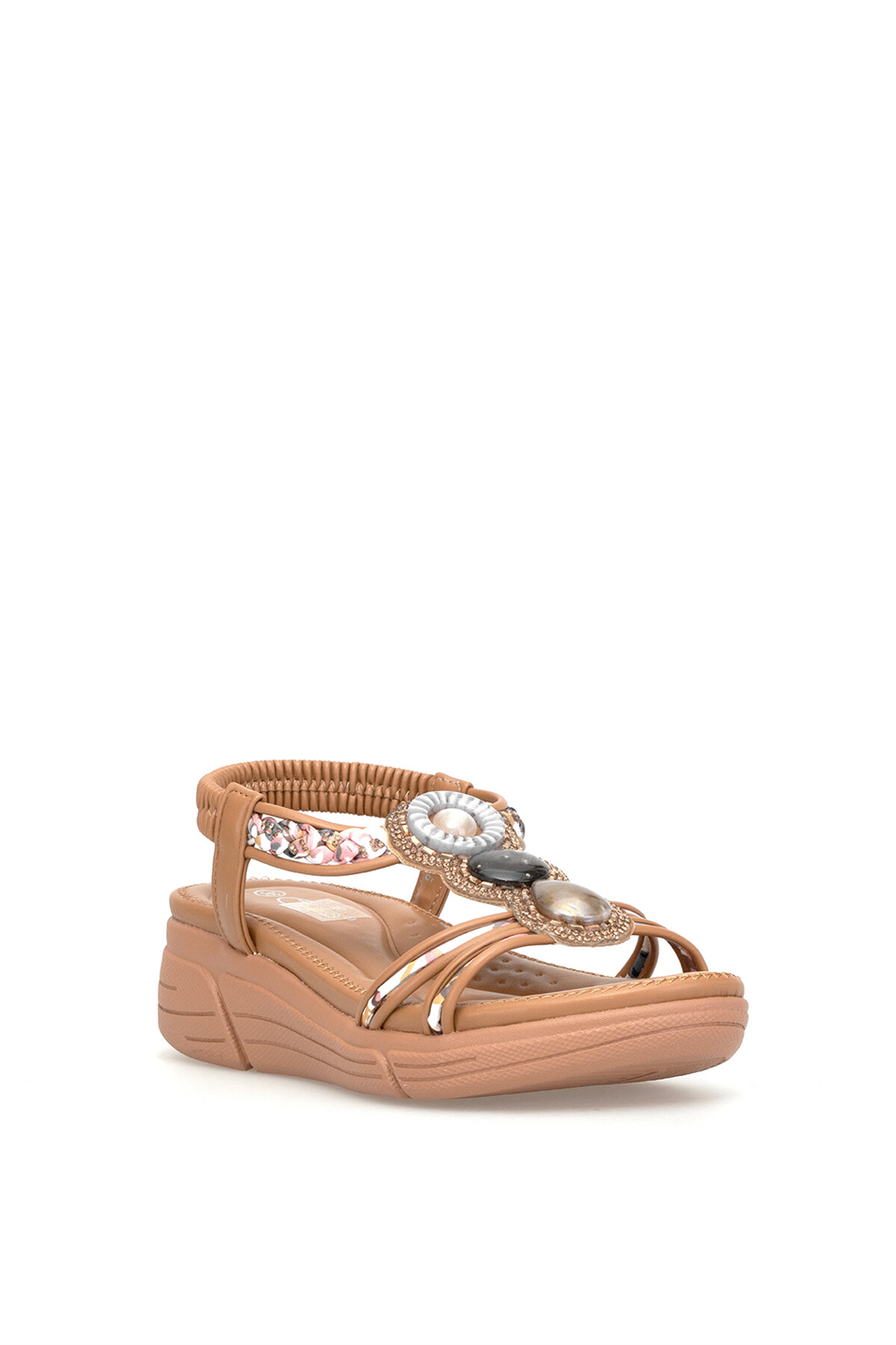 Guja 26Y154-2 Kadın Taşlı Düz Sandalet Camel