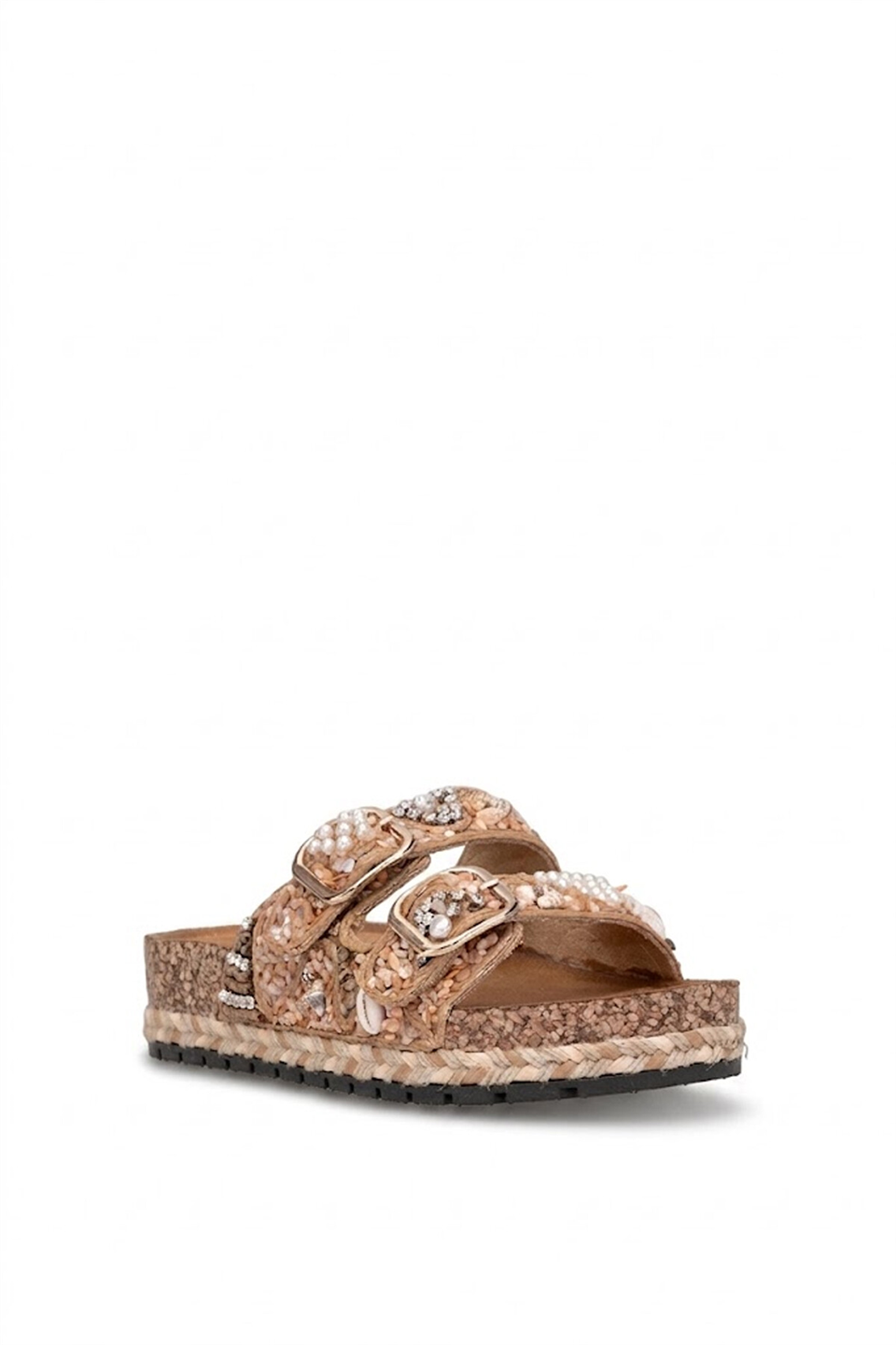 Guja 26Y217-9 Kadın Taşlı Düz Terlik Camel