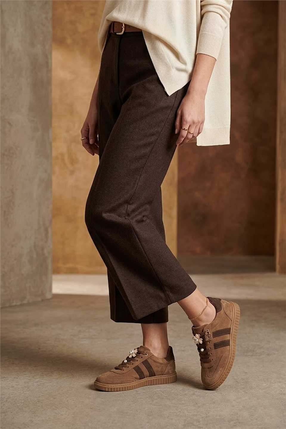 John Richardo 1187 Kadın Hakiki Deri Klasik Sneaker Taba