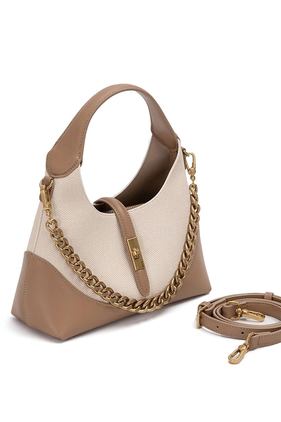 Levidor 930409 Kadın Gold Zincir Aksesuarlı El Çantası Vizon