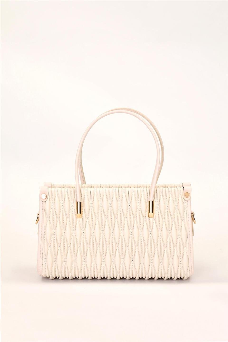 Levidor 930515 Kabartmalı Baklava Desen Kadın El Çantası Krem