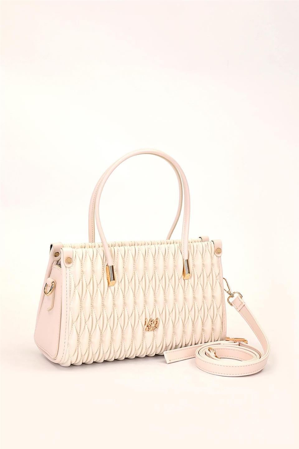 Levidor 930515 Kabartmalı Baklava Desen Kadın El Çantası Krem