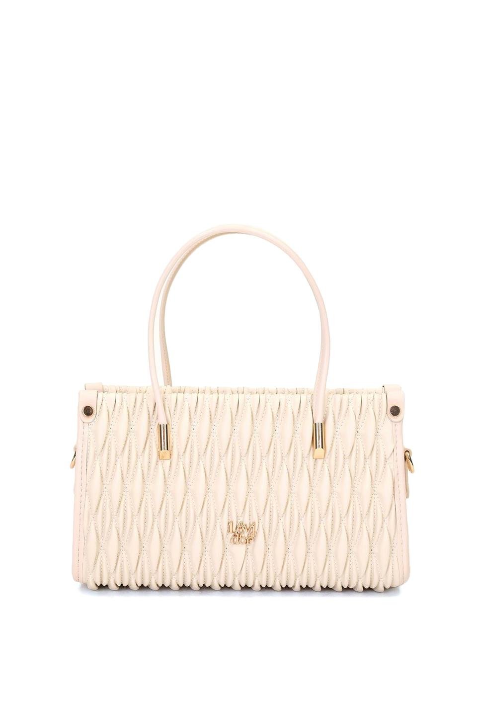 Levidor 930515 Kabartmalı Baklava Desen Kadın El Çantası Krem
