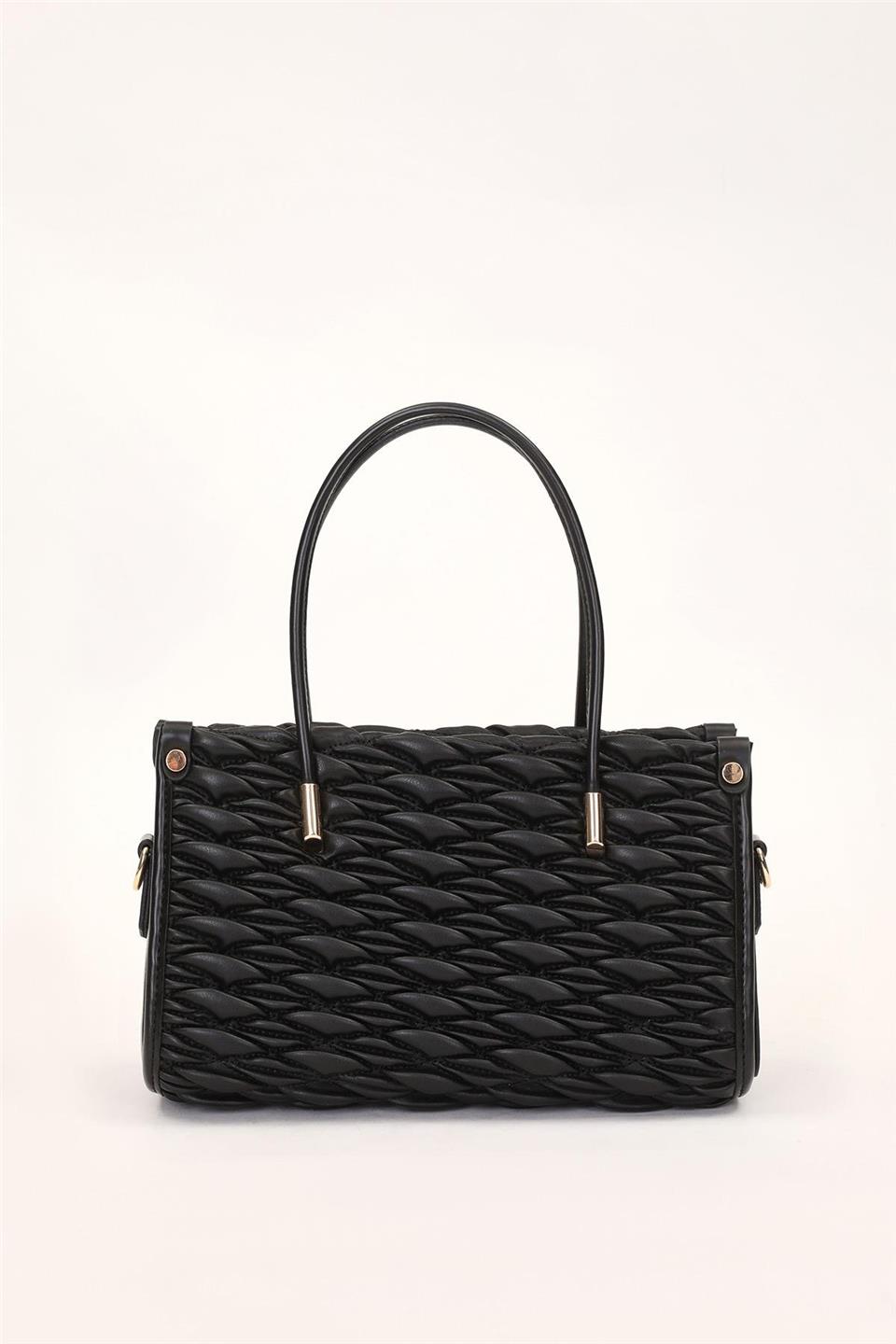 Levidor 930515 Kabartmalı Baklava Desen Kadın El Çantası Siyah