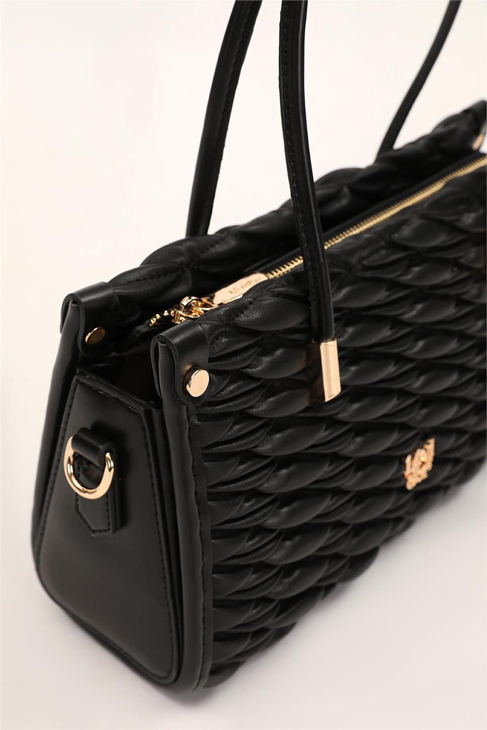 Levidor 930515 Kabartmalı Baklava Desen Kadın El Çantası Siyah