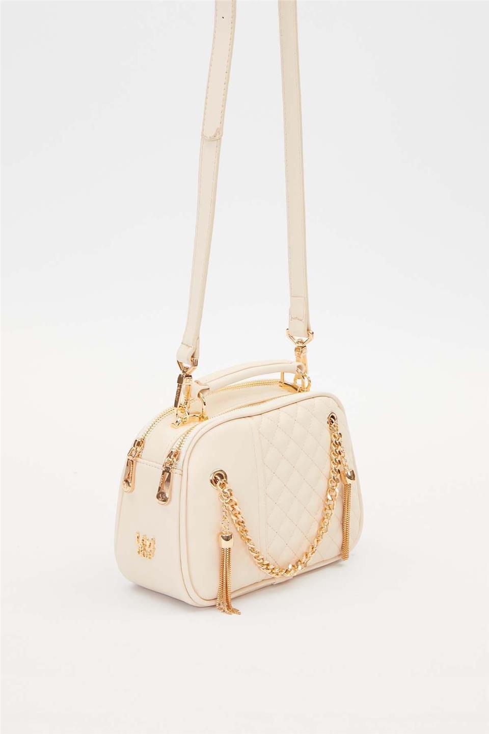 Levidor 930539 Kadın Zincir Saçak Detaylı Omuz Çantası Krem