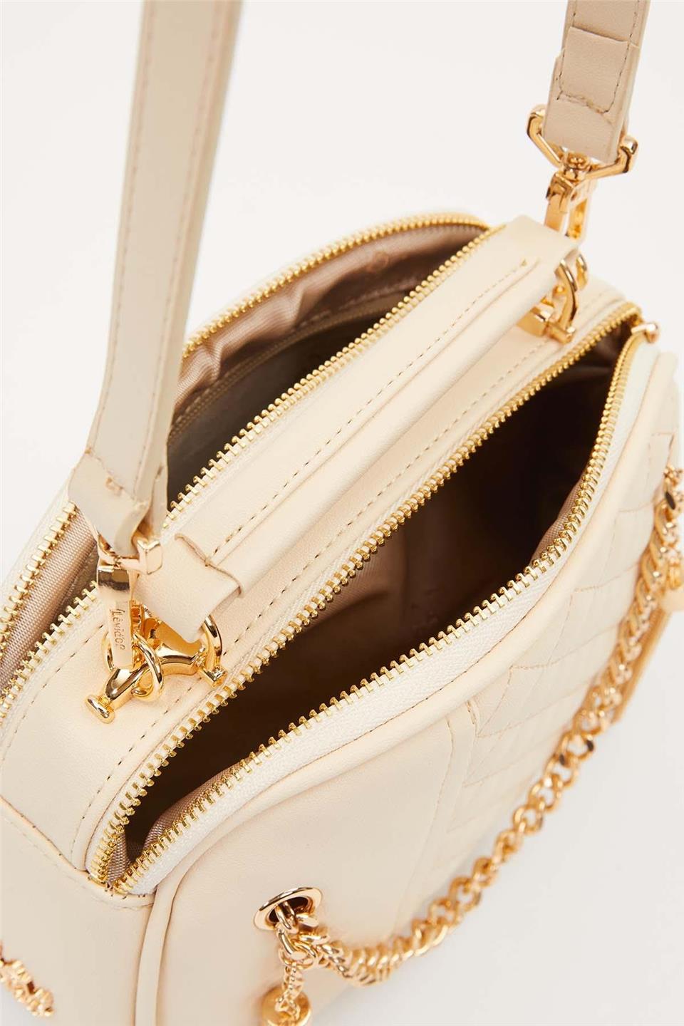 Levidor 930539 Kadın Zincir Saçak Detaylı Omuz Çantası Krem