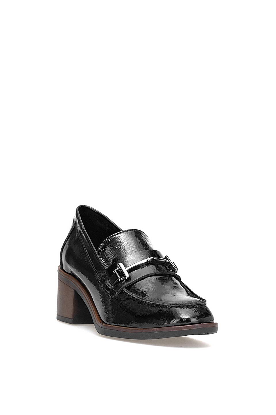 Mammamia D25KA-150 Kadın Hakiki Rugan Deri Klasik Topuklu Ayakkabı Siyah