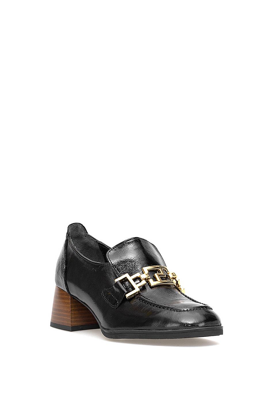 Mammamia D25KA-995 Kadın Hakiki Rugan Deri Klasik Topuklu Ayakkabı Siyah