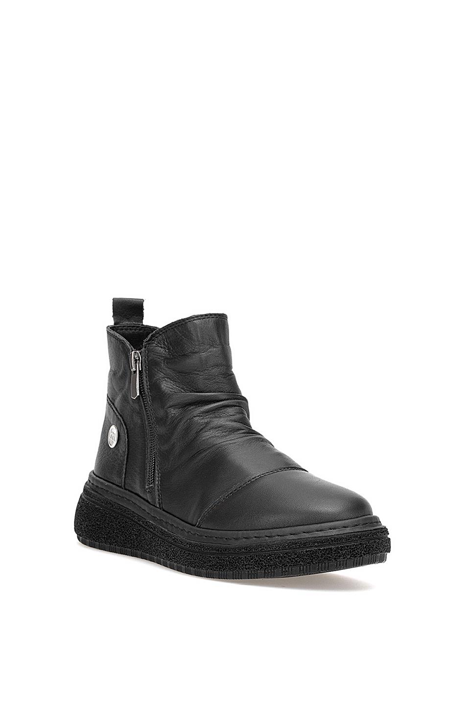 Mammamia D25KB-1005 Kadın Hakiki Deri Düz Bot Siyah