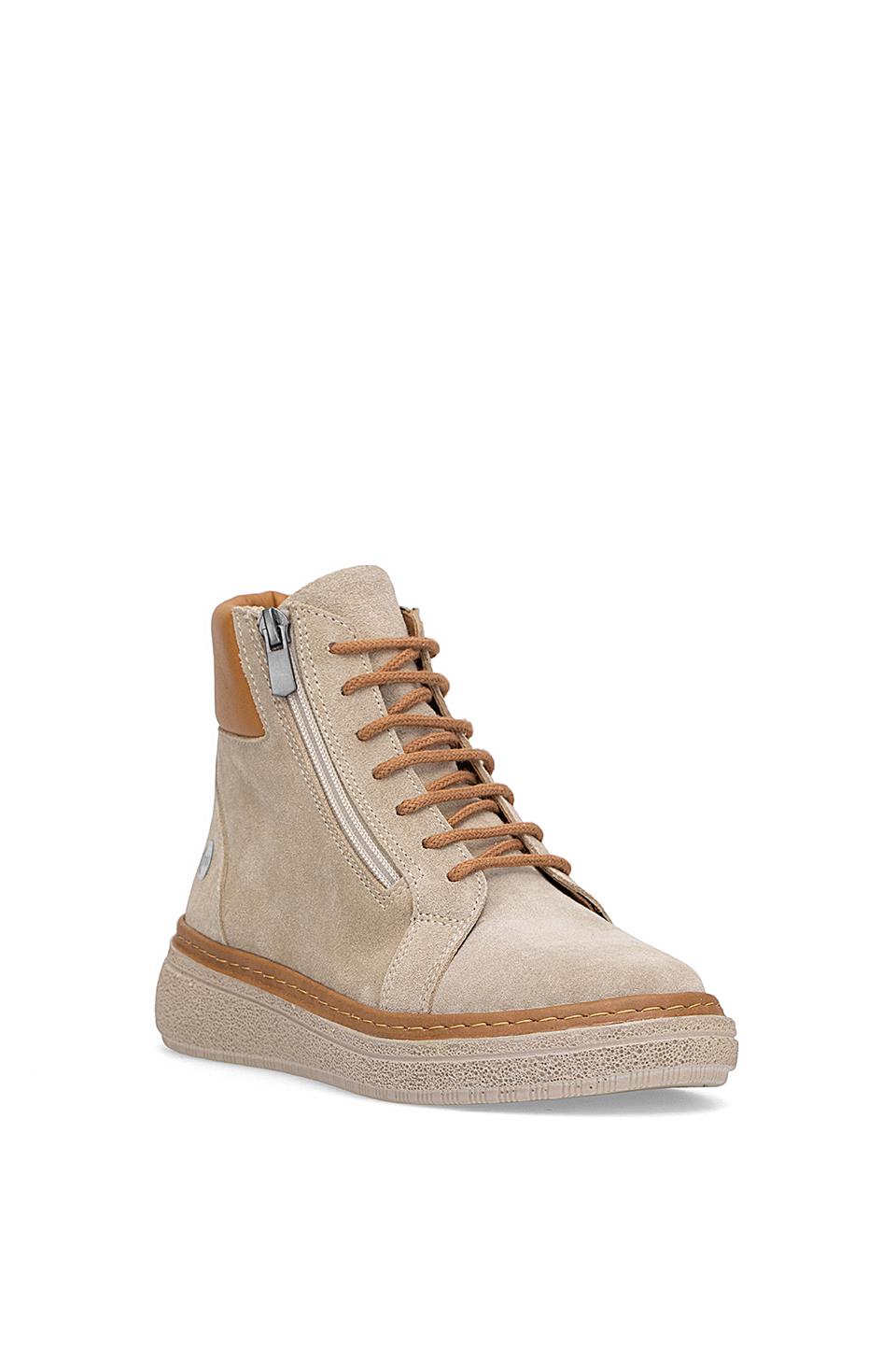 Mammamia D25KB-1020 Kadın Hakiki Süet Deri Düz Bot Bej