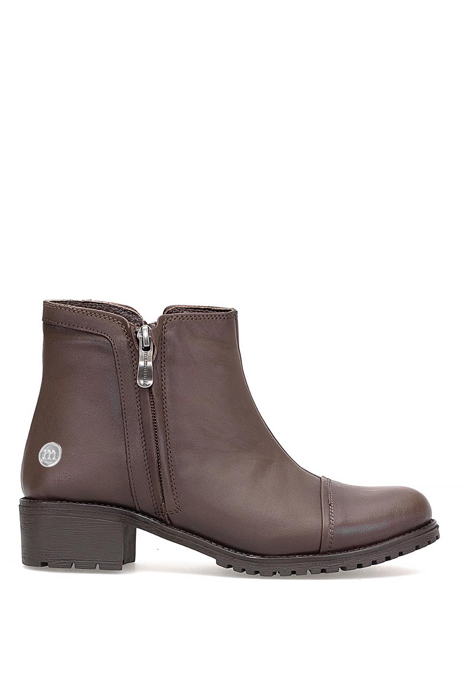 Mammamia D25KB-1615 Kadın Hakiki Deri Topuklu Bot Kahverengi