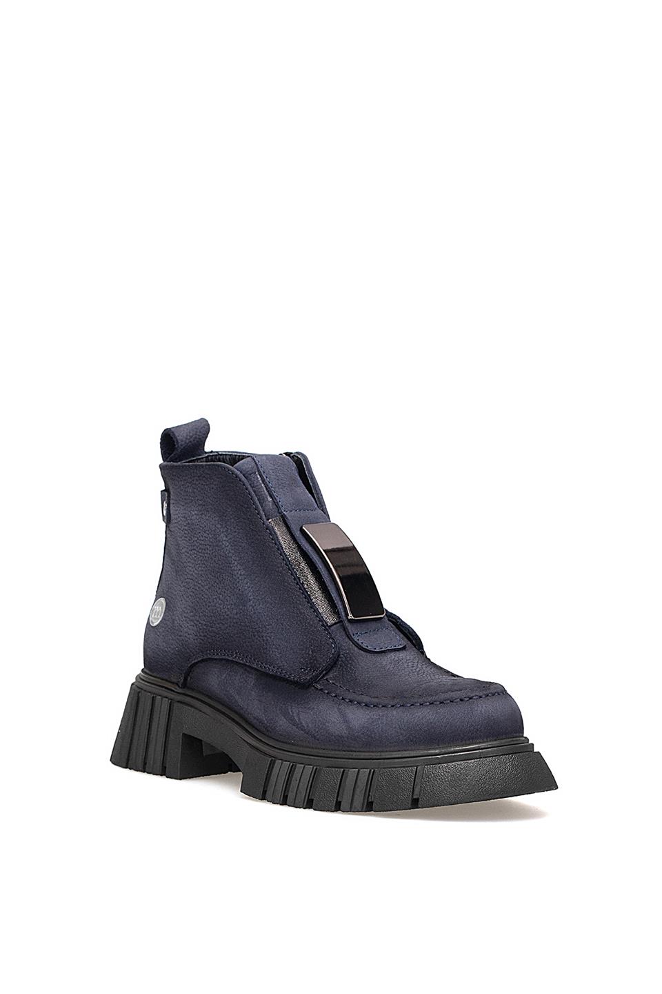 Mammamia D25KB-1620 Kadın Hakiki Nubuk Deri Topuklu Bot Lacivert