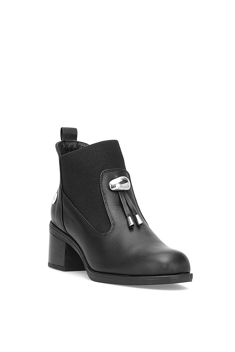 Mammamia D25KB-1805 Kadın Hakiki Deri Topuklu Bot Siyah