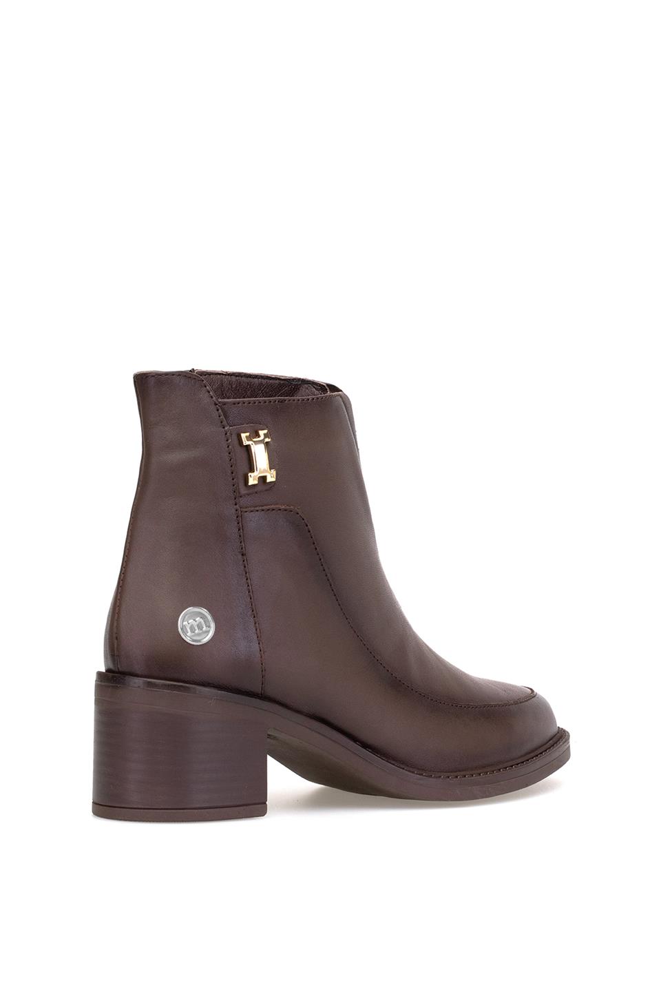 Mammamia D25KB-1910 Kadın Hakiki Deri Topuklu Bot Kahverengi