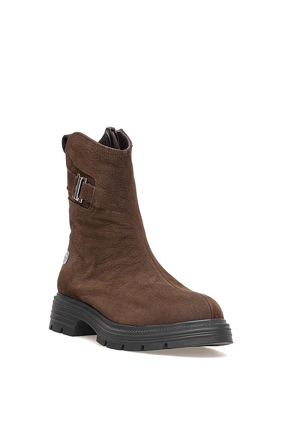 Mammamia D25KB-1945 Kadın Hakiki Nubuk Deri Topuklu Bot Kahverengi