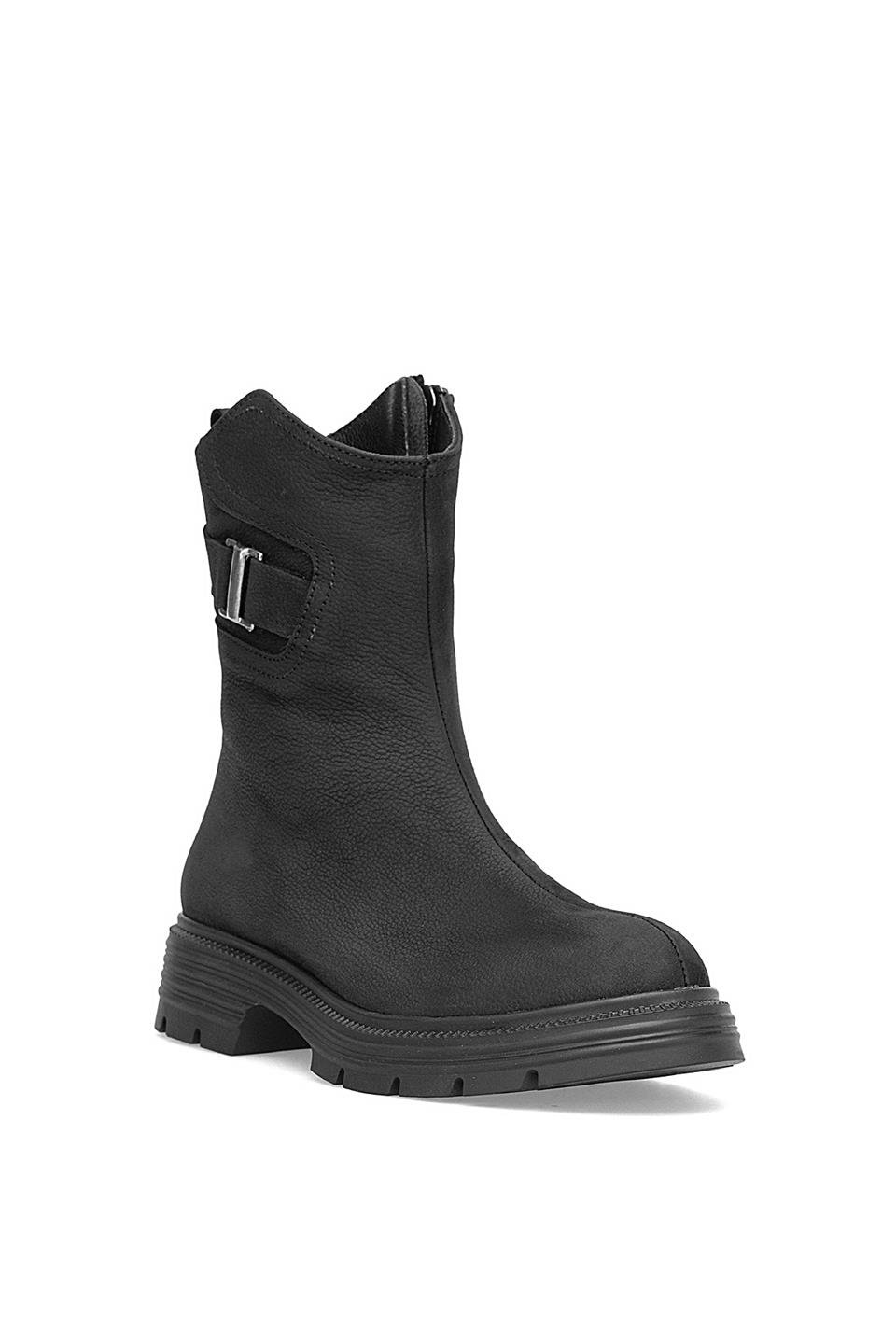 Mammamia D25KB-1945 Kadın Hakiki Nubuk Deri Topuklu Bot Siyah