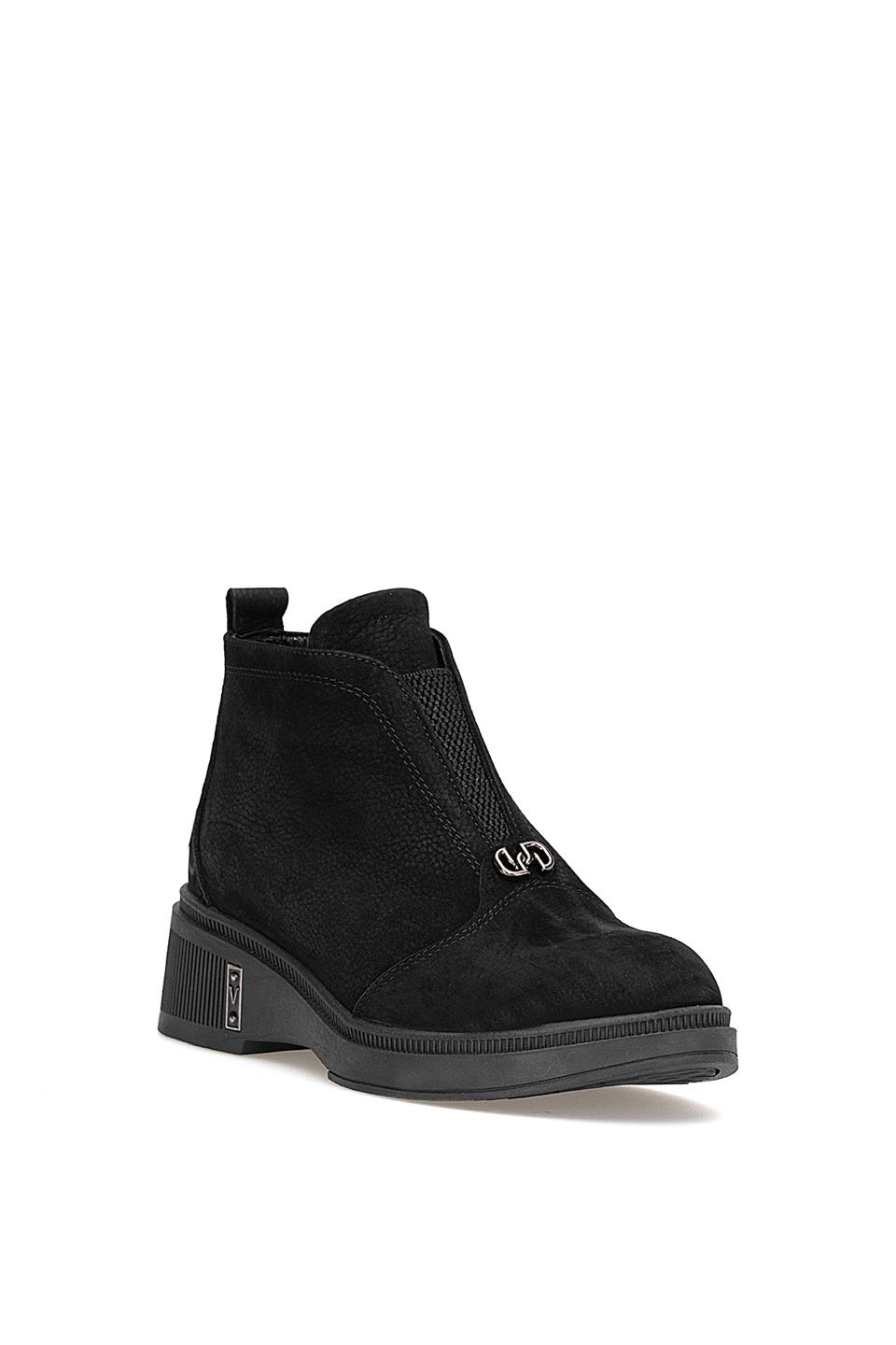 Mammamia D25KB-8085 Kadın Hakiki Nubuk Deri Düz Bot Siyah