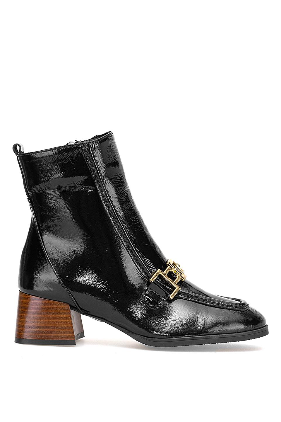 Mammamia D25KB-8270 Kadın Hakiki Rugan Deri Topuklu Bot Siyah