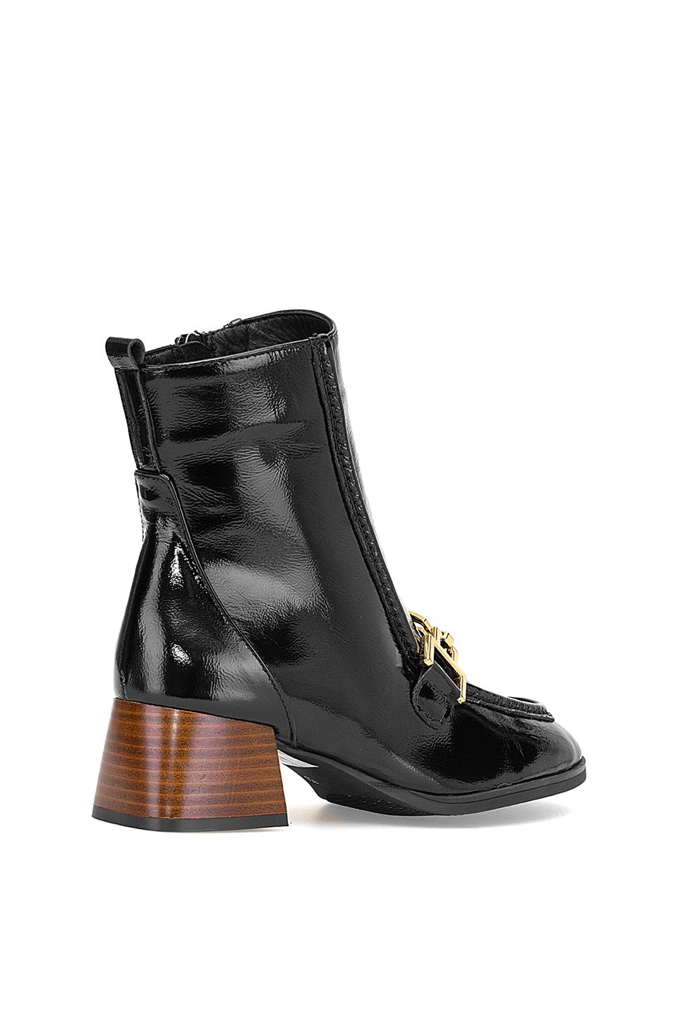 Mammamia D25KB-8270 Kadın Hakiki Rugan Deri Topuklu Bot Siyah