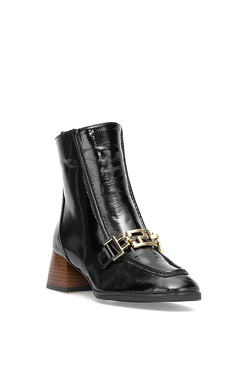 Mammamia D25KB-8270 Kadın Hakiki Rugan Deri Topuklu Bot Siyah