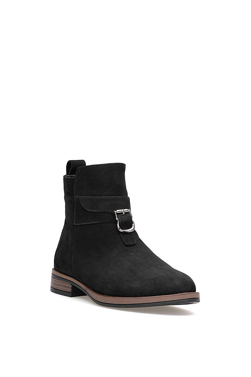 Mammamia D25KB-8305 Kadın Hakiki Nubuk Deri Klasik Bot Siyah