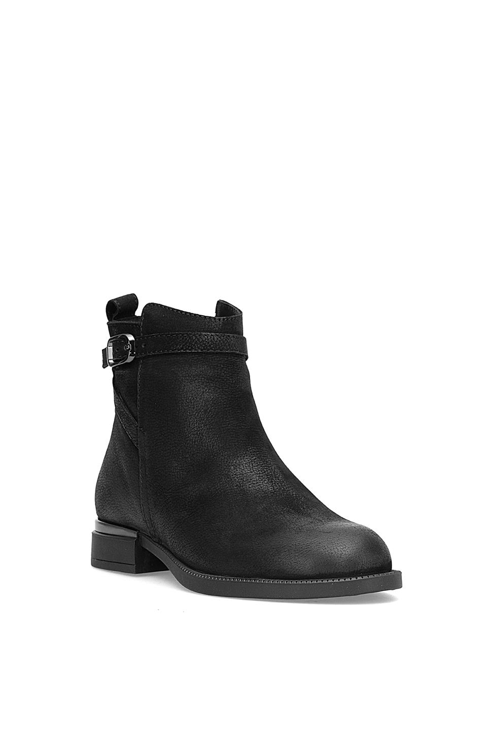 Mammamia D25KB-8380 Kadın Hakiki Nubuk Deri Topuklu Bot Siyah