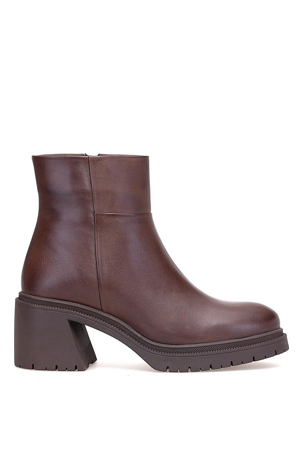 Mammamia D25KB-8470 Kadın Hakiki Deri Topuklu Bot Kahverengi