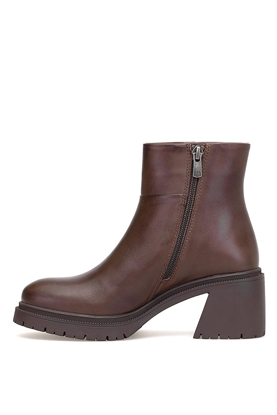 Mammamia D25KB-8470 Kadın Hakiki Deri Topuklu Bot Kahverengi