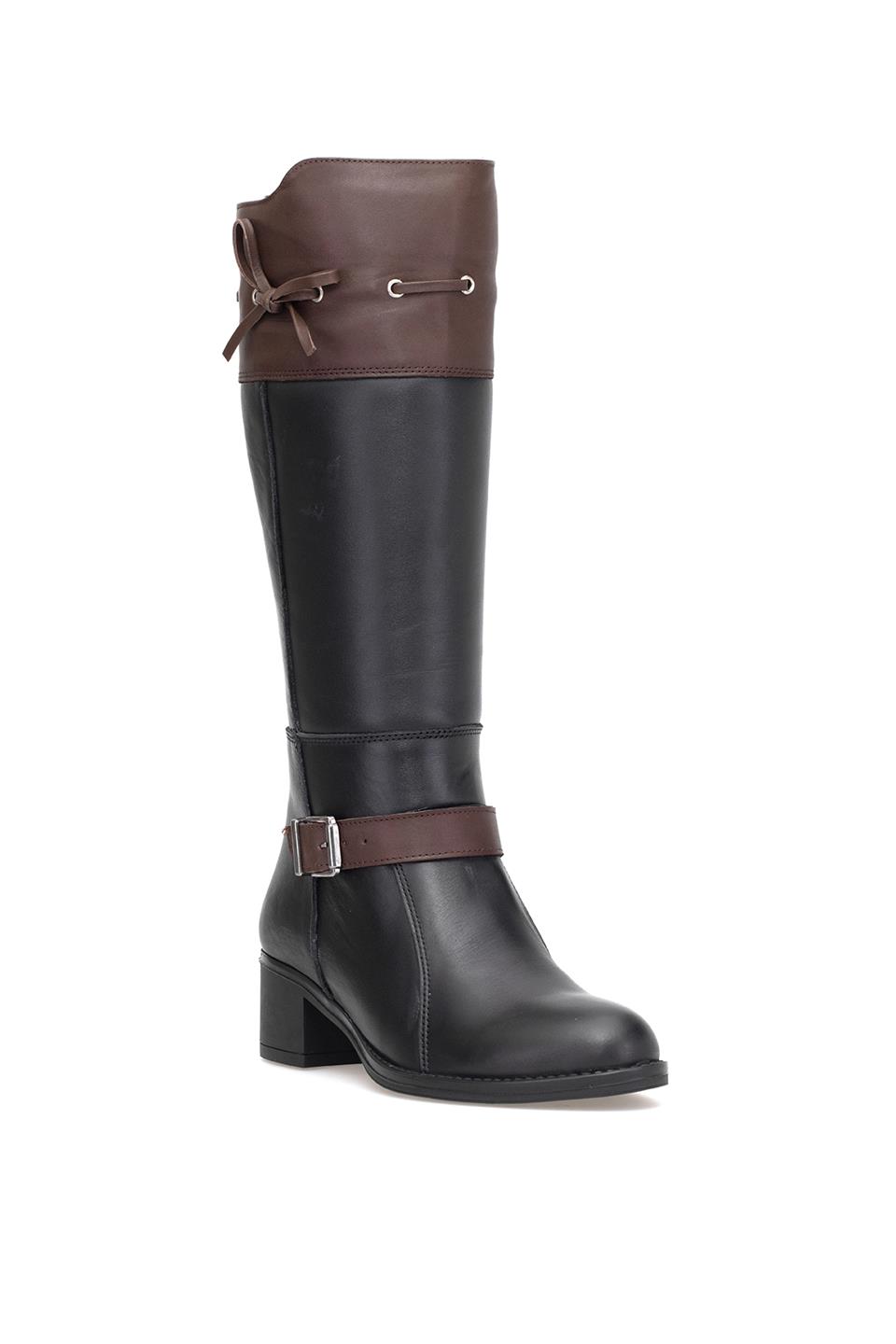 Mammamia D25KC-2335 Kadın Hakiki Deri Topuklu Çizme Siyah - Kahverengi