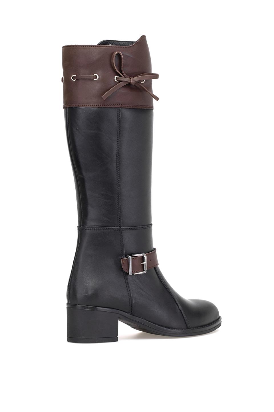 Mammamia D25KC-2335 Kadın Hakiki Deri Topuklu Çizme Siyah - Kahverengi