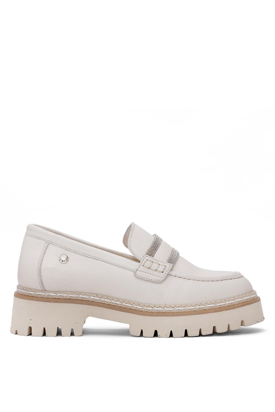 Mammamia D25YA-3705 Kadın Hakiki Deri Casual Ayakkabı Krem